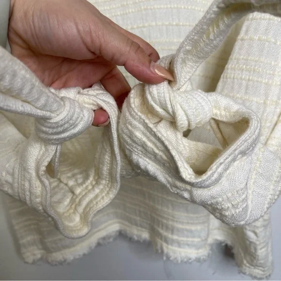 McGuire Linen Cotton Blend Split Long Sleeve Tie Top Blouse S Textured Luxury - Picture 11 of 16